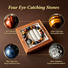 Men's Triple Tiger Eye & Meteorite Bracelet - product detail 1