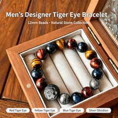 Men's Triple Tiger Eye & Meteorite Bracelet - product detail 2