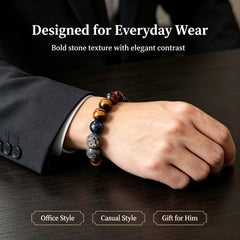 Men's Triple Tiger Eye & Meteorite Bracelet - product detail 3