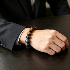 Men's Triple Tiger Eye & Meteorite Bracelet - product detail 5