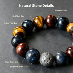 Men's Triple Tiger Eye & Meteorite Bracelet - product detail 6