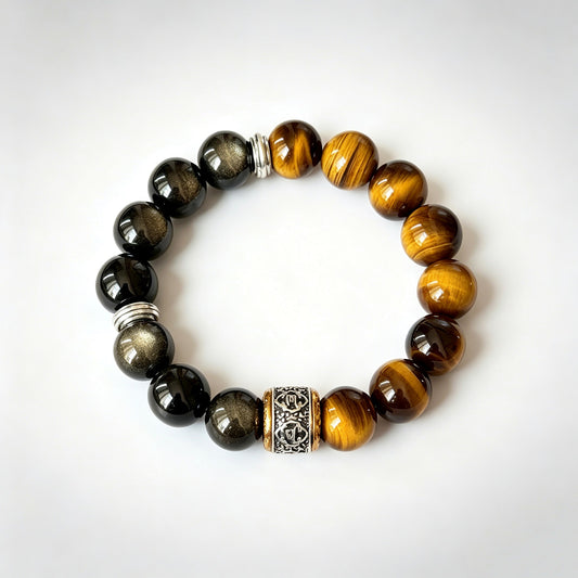 Men's Yellow Tiger Eye & Golden Obsidian Bracelet - main product image