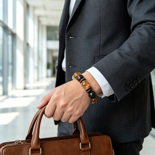 Men's Smoky Quartz, Agarwood & Citrine Bracelet - main product image