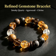 Men's Smoky Quartz, Agarwood & Citrine Bracelet - product detail 3