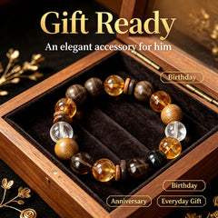 Men's Smoky Quartz, Agarwood & Citrine Bracelet - product detail 6