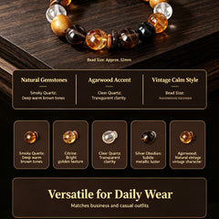 Men's Smoky Quartz, Agarwood & Citrine Bracelet - product detail 7