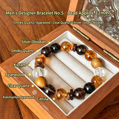 Men's Smoky Quartz, Agarwood & Citrine Bracelet - product detail 8
