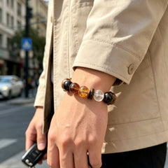 Men's Smoky Quartz, Agarwood & Citrine Bracelet - product detail 9