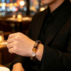 Men's Smoky Quartz, Agarwood & Citrine Bracelet - product detail 10