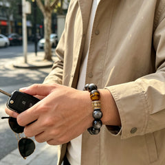 Men's Tiger Eye, Silver Obsidian & Meteorite Bracelet - product detail 2
