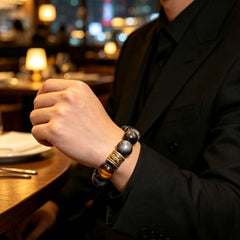 Men's Tiger Eye, Silver Obsidian & Meteorite Bracelet - product detail 3