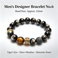 Men's Tiger Eye, Silver Obsidian & Meteorite Bracelet - product detail 4