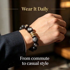 Men's Tiger Eye, Silver Obsidian & Meteorite Bracelet - product detail 5