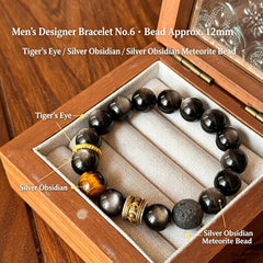 Men's Tiger Eye, Silver Obsidian & Meteorite Bracelet - product detail 7