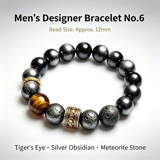 Men's Tiger Eye, Silver Obsidian & Meteorite Bracelet - main product image