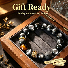 Men's Tiger Eye, Silver Obsidian & Meteorite Bracelet - product detail 10
