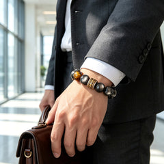 Men's Tiger Eye, Silver Obsidian & Meteorite Bracelet - product detail 11
