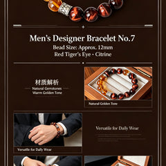 Men's Red Tiger Eye & Citrine Bracelet - product detail 3