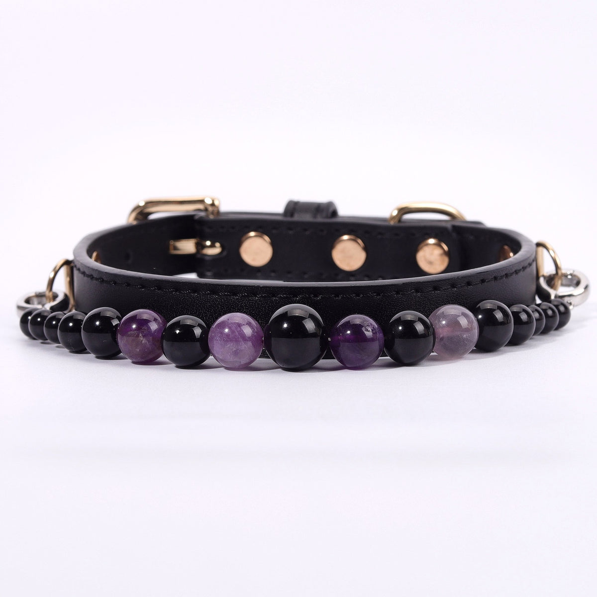 Amethyst & Obsidian Crystal Dog Collar - main product image