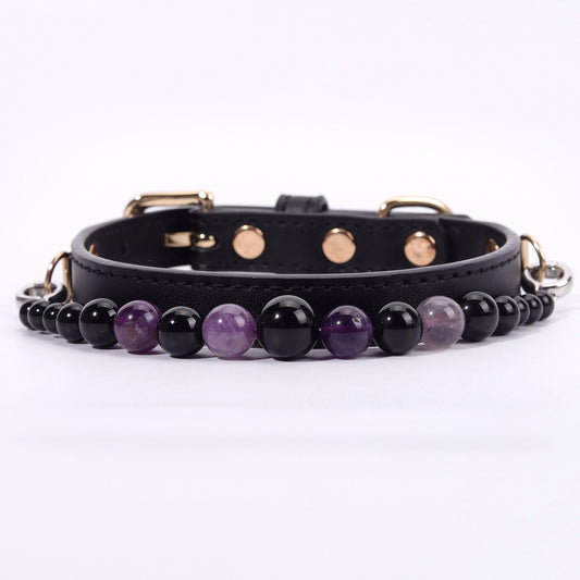 Amethyst & Obsidian Crystal Dog Collar - main product image