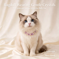 Rose Quartz & Amethyst Crystal Cat Collar - product detail 1